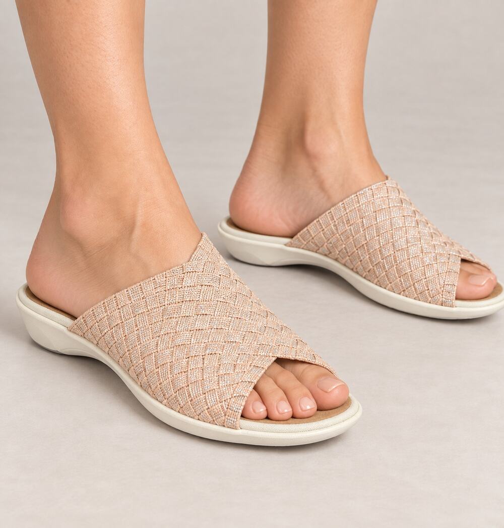 Bernie Mev Bon Bon Slides EU 36 US 5 New Blush Shimmer Woven Memory Foam Sandals